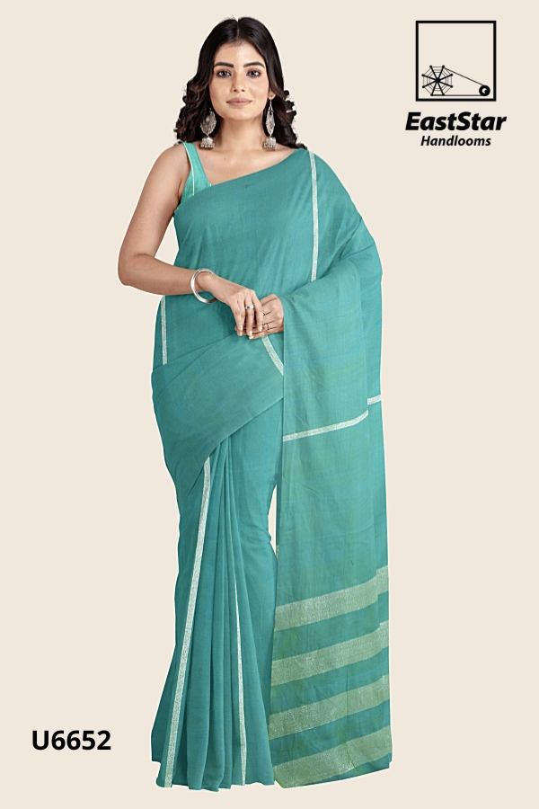Teal Green Handloom Cotton Saree U6652