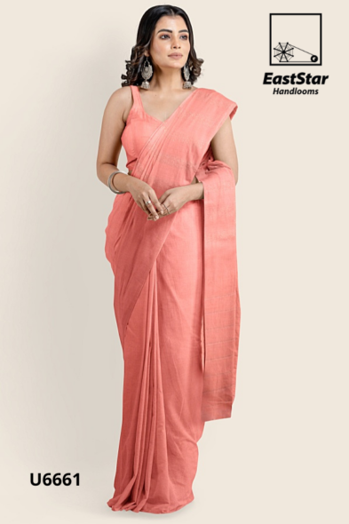 Dark Peach Handloom Cotton Saree U6661