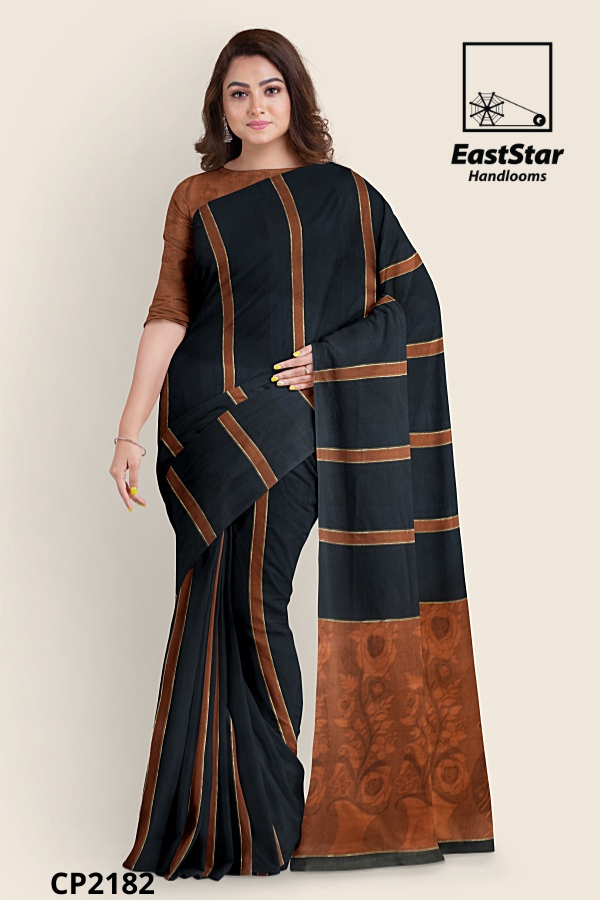 Black Handloom Premium Jacquard Cotton Saree CP2182