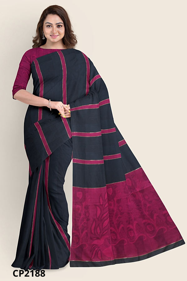Black Handloom Premium Jacquard Cotton Saree CP2188