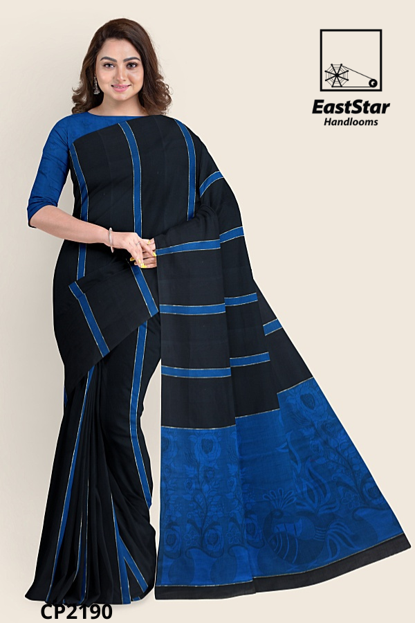 Black Blue Handloom Premium Jacquard Cotton Saree CP2190