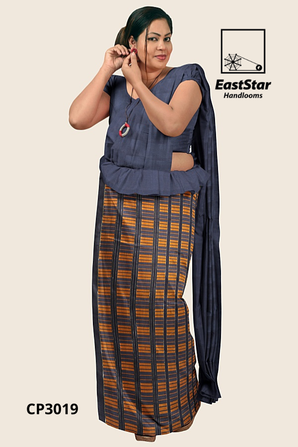 Bluish Gray Handloom Premium Jacquard Cotton Saree CP3019