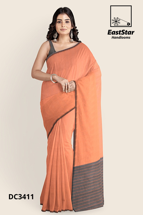 Peach Orange Handloom Cotton Saree DC3411