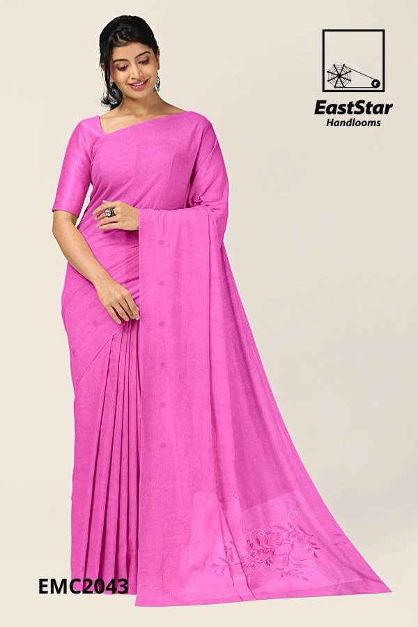 Bright Pink Handloom Embroidery Cotton Saree emc2043