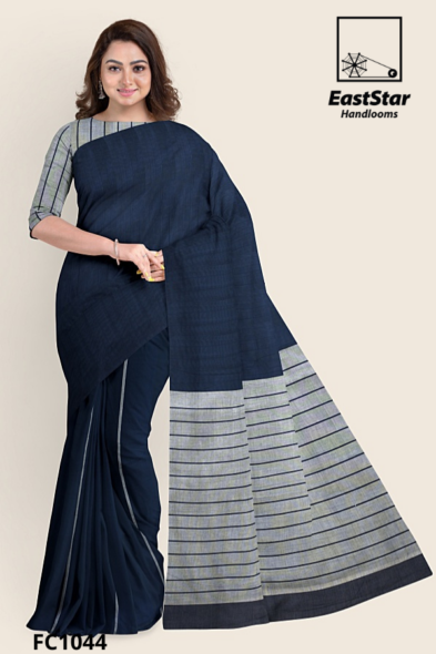 Navy Blue Handloom Cotton Saree FC1044 Navy Blue Handloom Cotton Saree FC1044