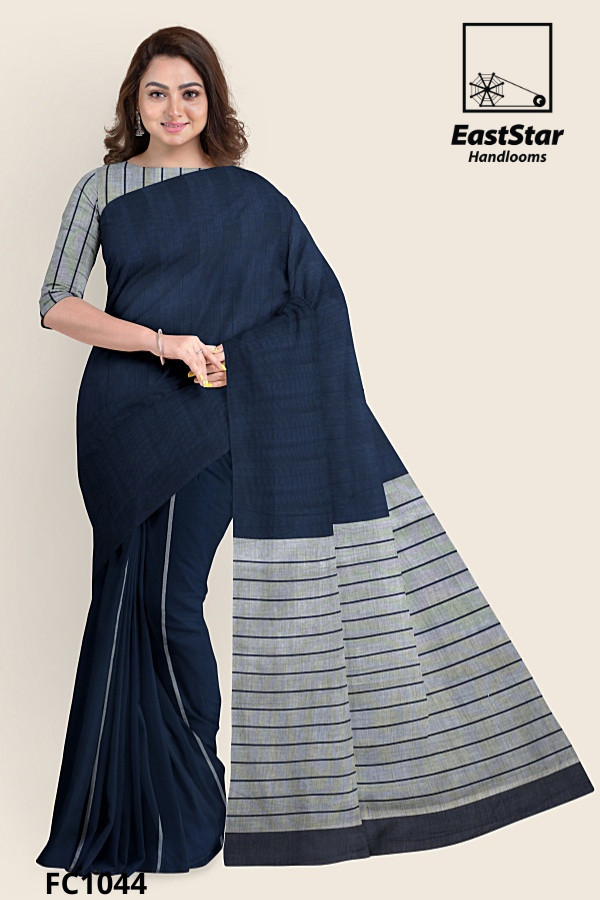 Navy Blue Handloom Cotton Saree FC1044 Navy Blue Handloom Cotton Saree FC1044