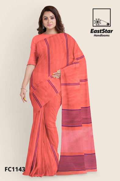 Coral Orange Handloom Cotton Saree FC1143 Coral Orange Handloom Cotton Saree FC1143