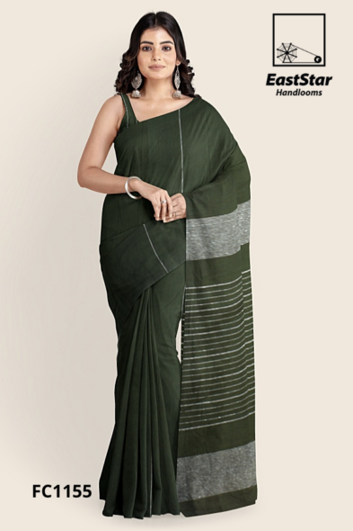 Dark Olive Green Handloom Cotton Saree FC1155 Dark Olive Green Handloom Cotton Saree FC1155