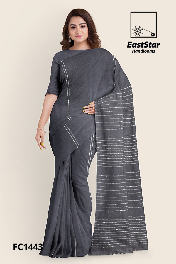 Charcoal Gray Handloom Cotton Saree FC1443 Charcoal Gray Handloom Cotton Saree FC1443
