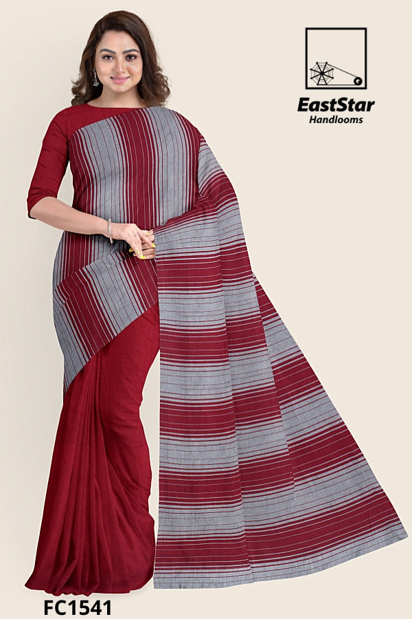 Maroon Grey Handloom Cotton Saree FC1541 Maroon Grey Handloom Cotton Saree FC1541