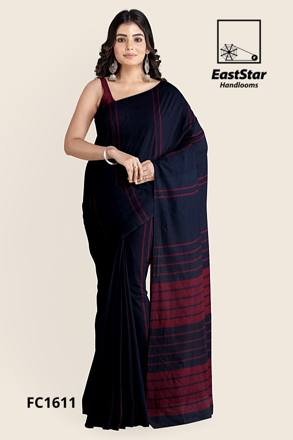 Navy Blue Handloom Cotton Saree FC1611 Navy Blue Handloom Cotton Saree FC1611