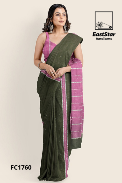 Olive Green Handloom Cotton Saree FC1760 Olive Green Handloom Cotton Saree FC1760