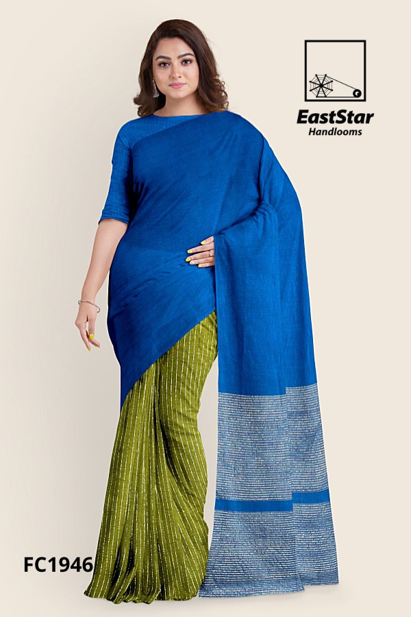 Royal Blue Olive Green Handloom Cotton Saree FC1946 Royal Blue Olive Green Handloom Cotton Saree FC1946