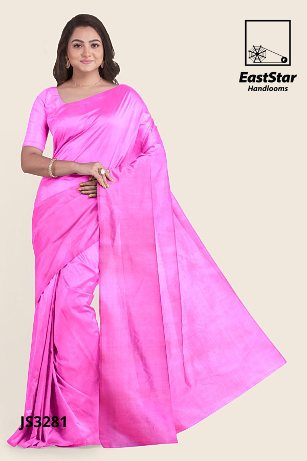 Bright Pink Handloom Silk Saree JS3281
