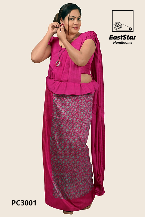 Magenta Handloom Printed Cotton Saree PC3001
