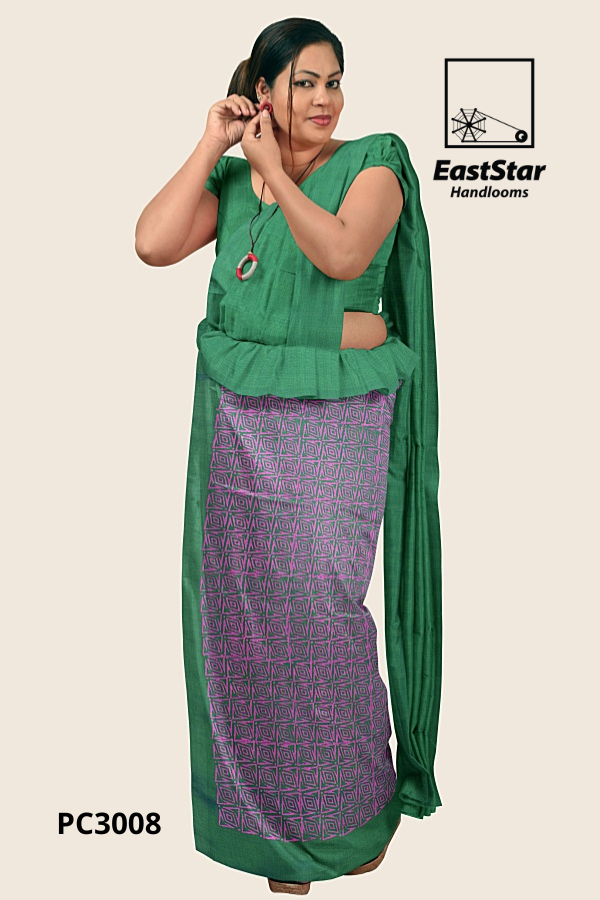 Green Handloom Printed Cotton Saree PC3008