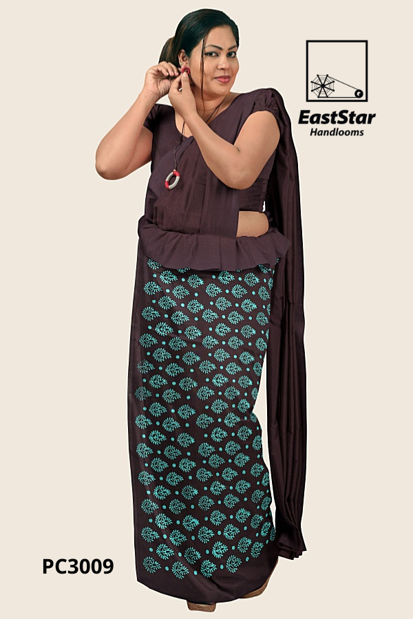 Plum Handloom Printed Cotton Saree PC3009