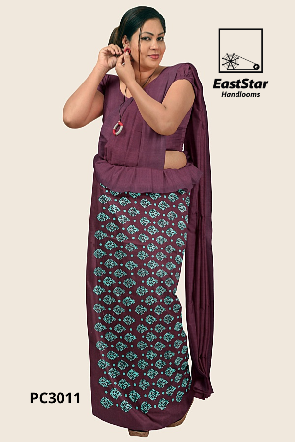 Deep Maroon Purple Printed Cotton Saree PC3011