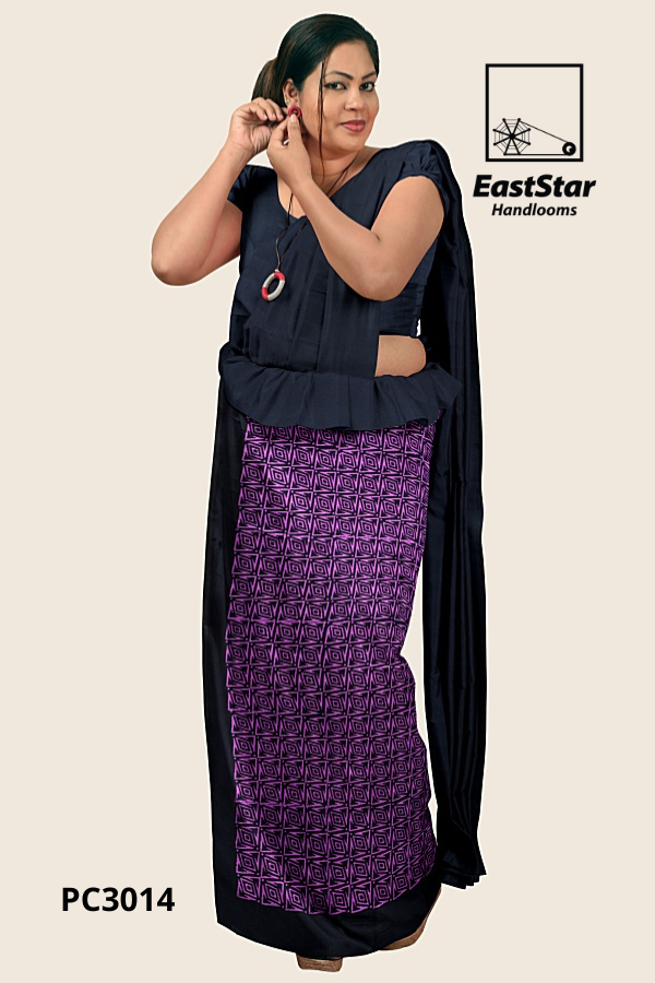 Black Handloom Printed Cotton Saree PC3014