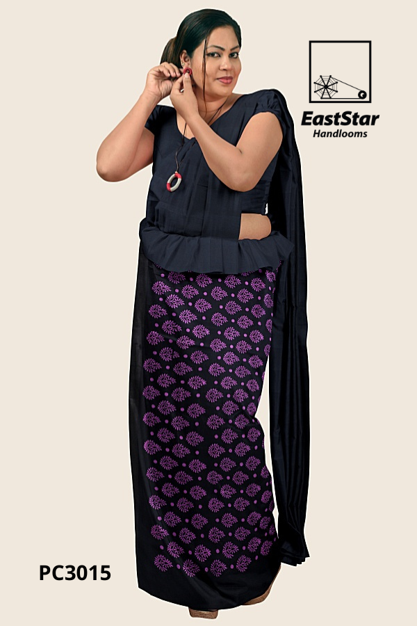 Black Handloom Printed Cotton Saree PC3015