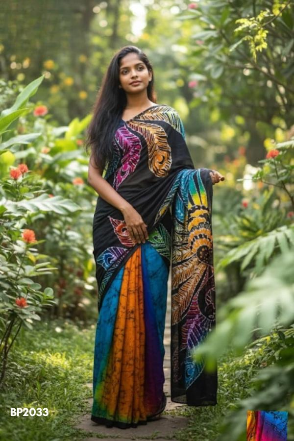 Black multicolor batik saree BP2033
