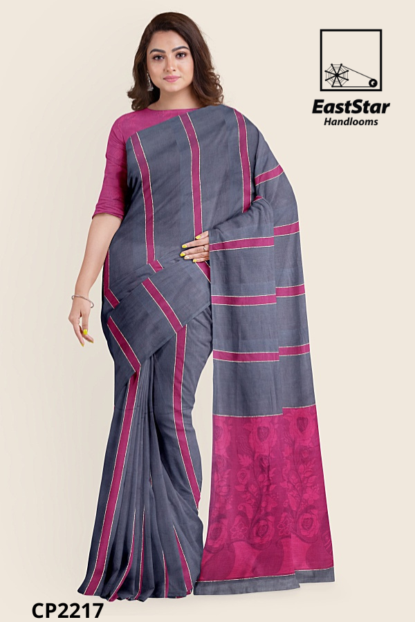 Slate Gray Handloom Premium Jacquard Cotton Saree CP2217