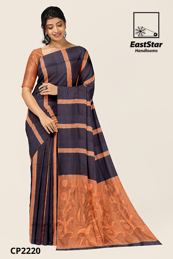 Brown Handloom Premium Jacquard Cotton Saree CP2220