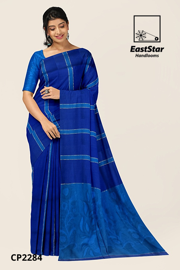 Blue Handloom Premium Jacquard Cotton Saree CP2184
