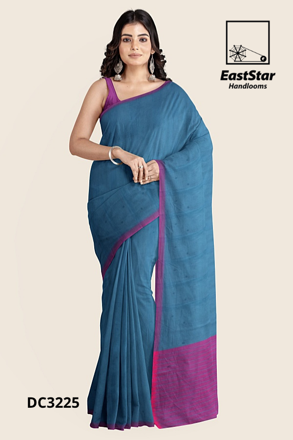 Teal Blue Handloom Cotton Saree DC3225