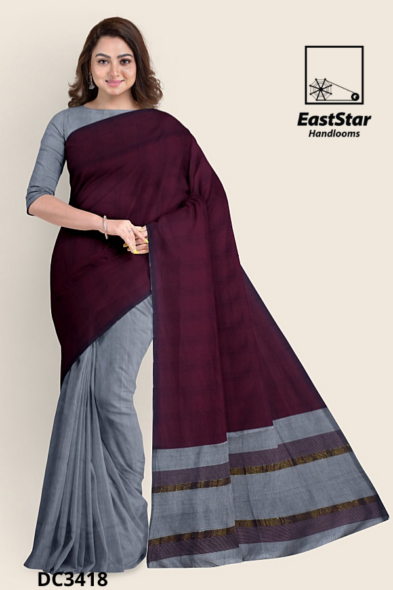 Maroon Gray Handloom Cotton Saree DC3418