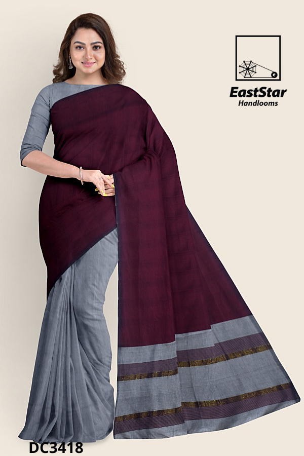 Maroon Gray Handloom Cotton Saree DC3418
