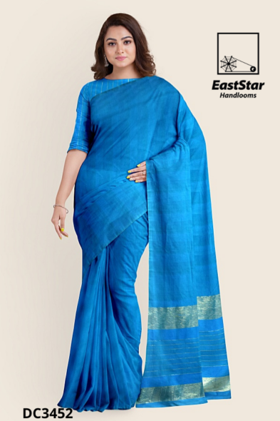 Bright Blue Handloom Cotton Saree DC3452