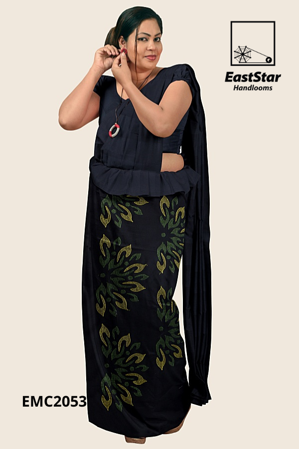 Black Handloom Embroidery Cotton Saree EMC2053