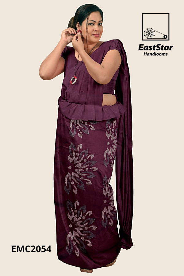 Deep Maroon Handloom  Embroidery Cotton Saree EMC2054