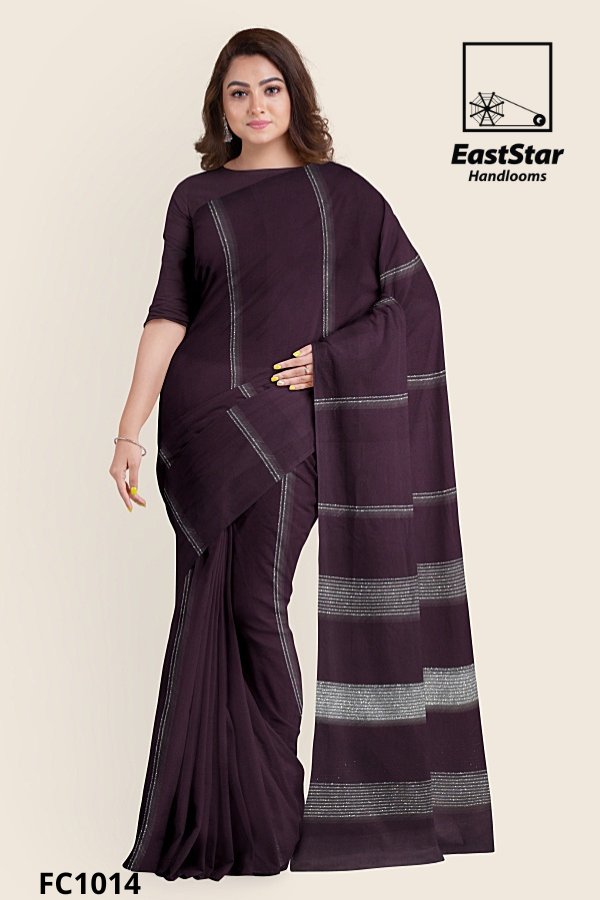Dark Plum Handloom Cotton Saree FC1014