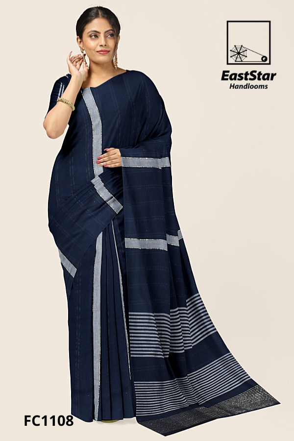 Navy Blue Handloom Cotton Saree FC1108 Navy Blue Handloom Cotton Saree FC1108