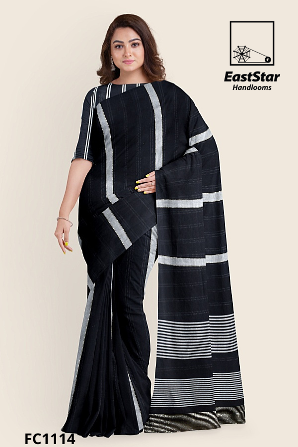 Black Handloom Cotton Saree FC1114