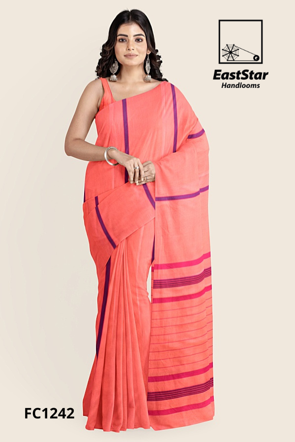Peach Coral Handloom Cotton Saree FC1242 Peach Coral Handloom Cotton Saree FC1242