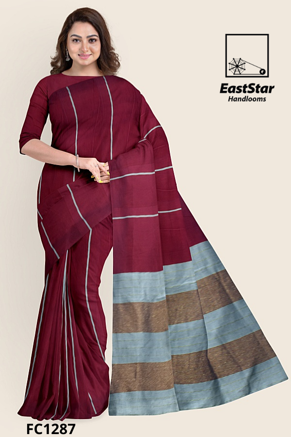 Maroon Handloom Cotton Saree FC1287
