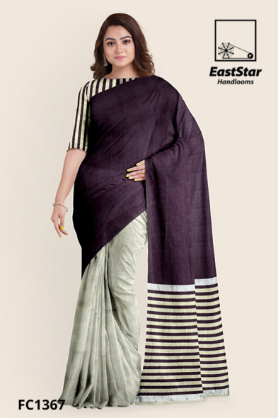 Mint Grey Plum Handloom Cotton Saree FC1367 Mint Grey Plum Handloom Cotton Saree FC1367