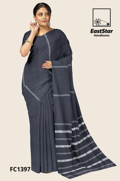 Dark Charcoal Handloom Cotton Saree FC1397 Dark Charcoal Handloom Cotton Saree FC1397