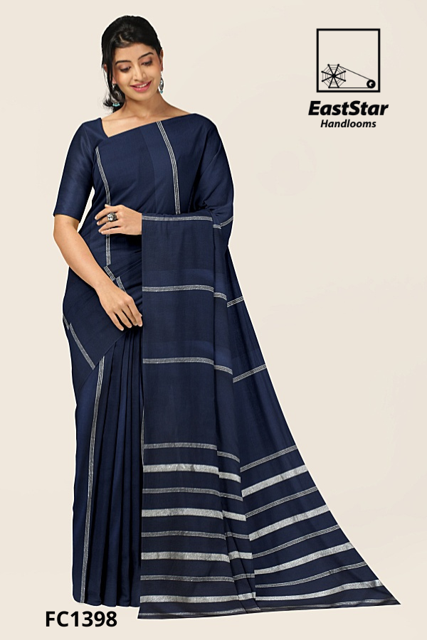 Navy Blue Handloom Cotton Saree FC1398 Navy Blue Handloom Cotton Saree FC1398