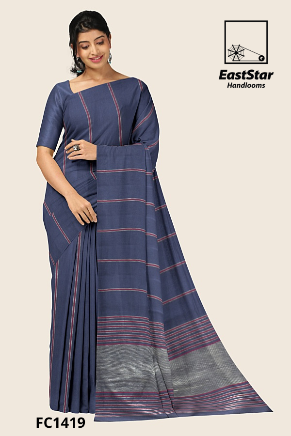 Slate Blue Handloom Cotton Saree FC1419 Slate Blue Handloom Cotton Saree FC1419