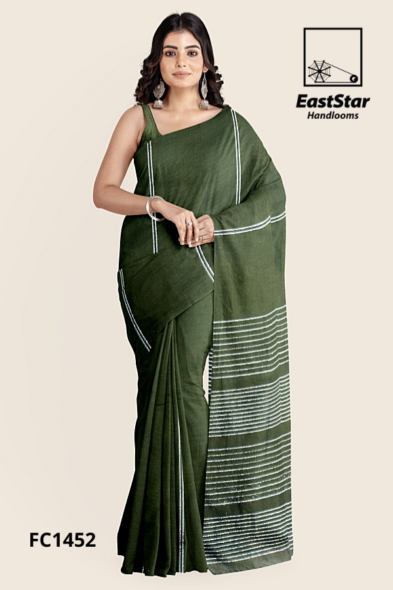 Dark Olive Green Handloom Cotton Saree FC1452 Dark Olive Green Handloom Cotton Saree FC1452