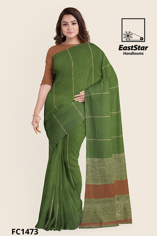 Olive Green Handloom Cotton Saree FC1473