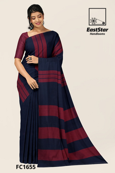 Navy Blue Maroon Handloom Cotton Saree FC1655 Navy Blue Maroon Handloom Cotton Saree FC1655