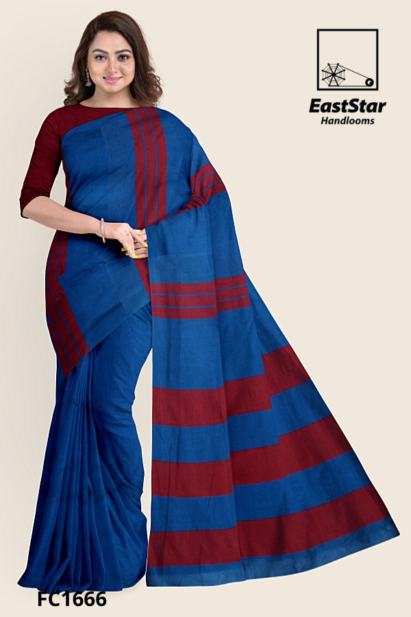 Deep Blue Maroon Handloom Cotton Saree FC1666 Deep Blue Maroon Handloom Cotton Saree FC1666
