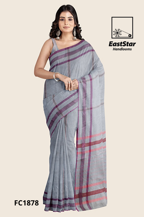 Light Gray Handloom Cotton Saree FC1878