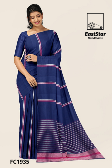 Navy Blue Handloom Cotton Saree FC1935 Navy Blue Handloom Cotton Saree FC1935