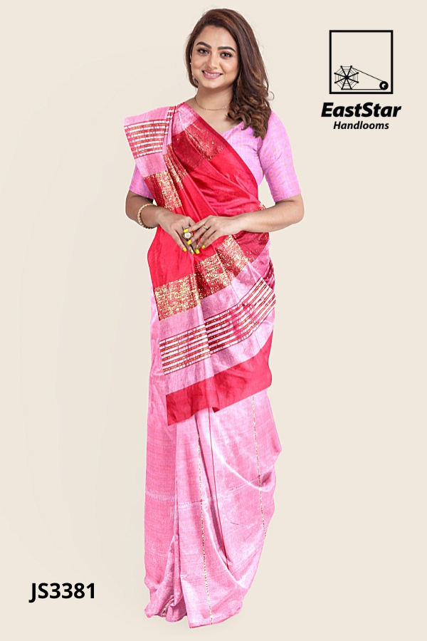 Red Pink Handloom Silk Saree JS3381 Red Pink Handloom Silk Saree JS3381